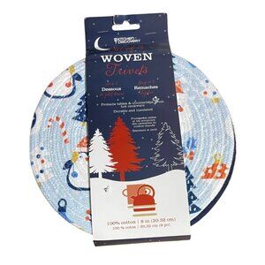 Kitchen Discovery Blue Snowmen Woven Cotton Trivets Set Of 3 Hot Pads 8 In